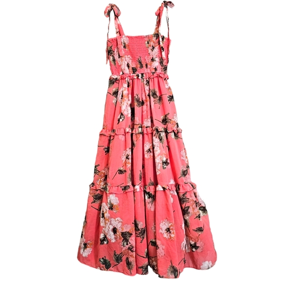 Nwot Stylish Nature Coral Pink Floral Smocked Elastic Bodice Tiered Maxi… - Picture 10 of 15